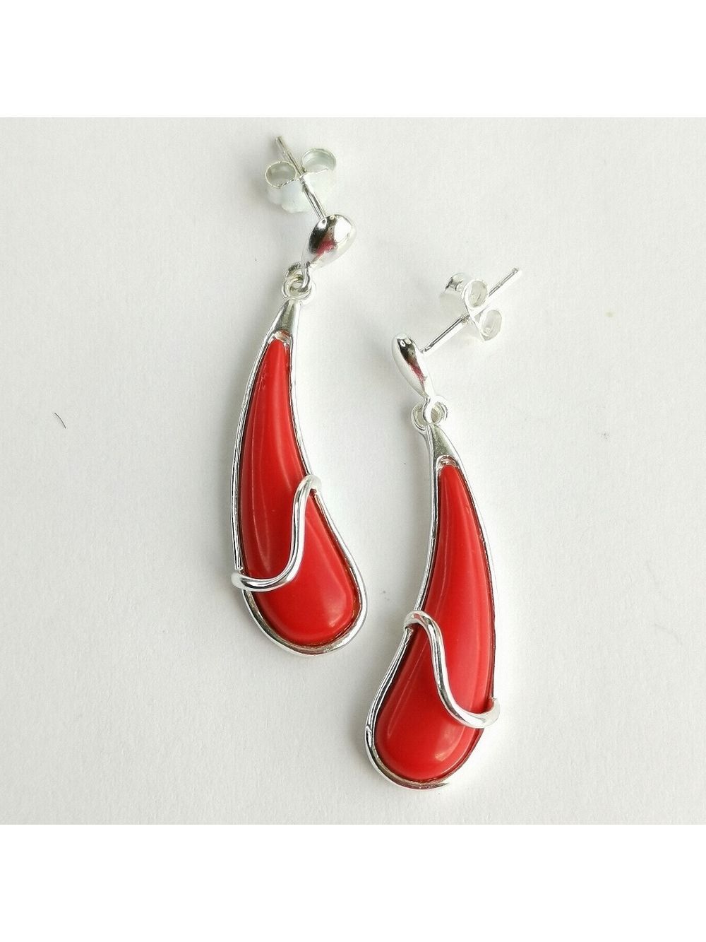 Sterling Silver Red Sponge Coral Earrings